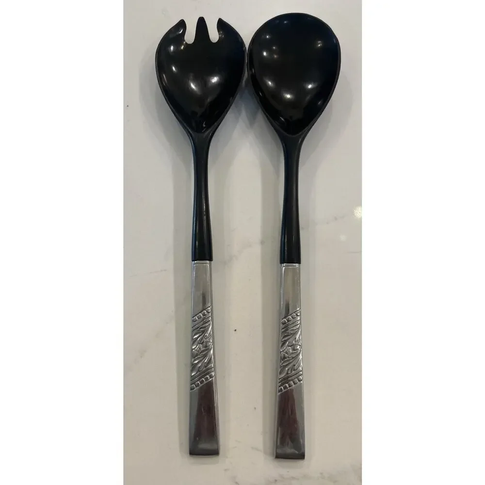 Vtg‎ MCM Salad Utensils Catalina Pattern Decorators Stainless 1960s Spoon Fork
